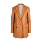 Tan Brown Leather Blazer Women