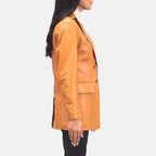 Tan Brown Leather Blazer Women