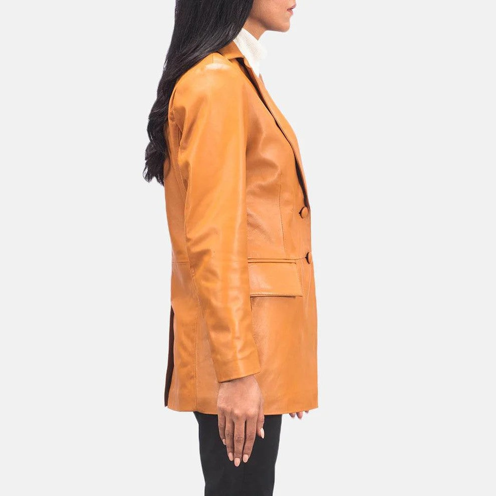 Tan Brown Leather Blazer Women