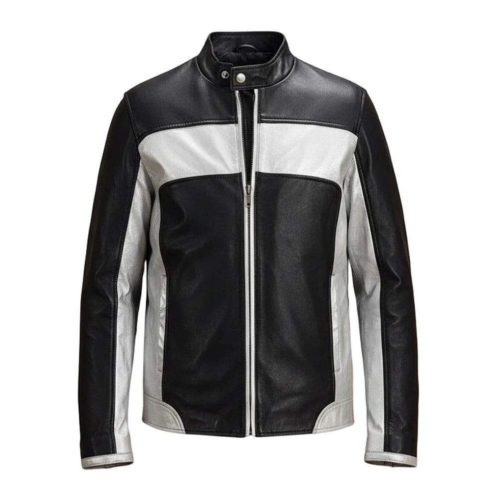 Randolf Silver Black Leather Biker Jacket