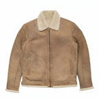 Sandstone Brown Shearing Leather Bomber Jacket