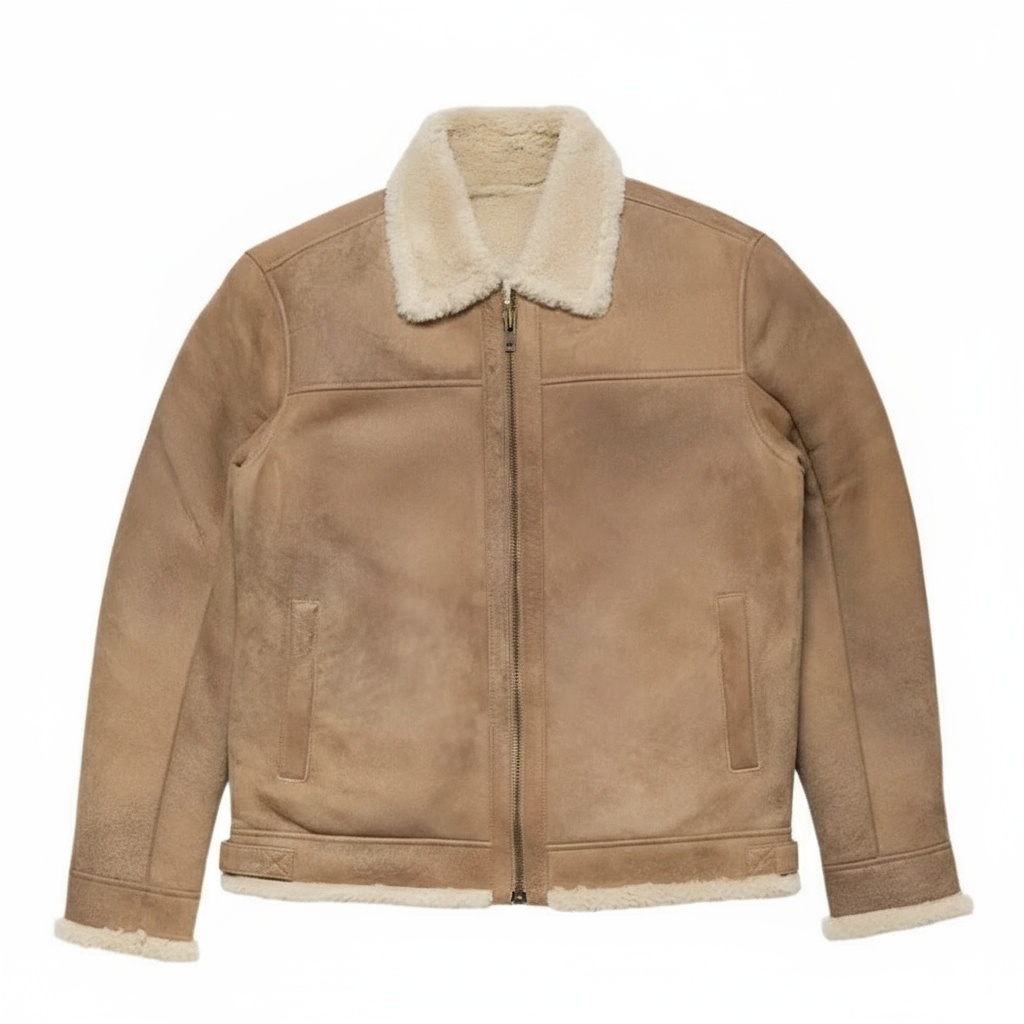Sandstone Brown Shearing Leather Bomber Jacket