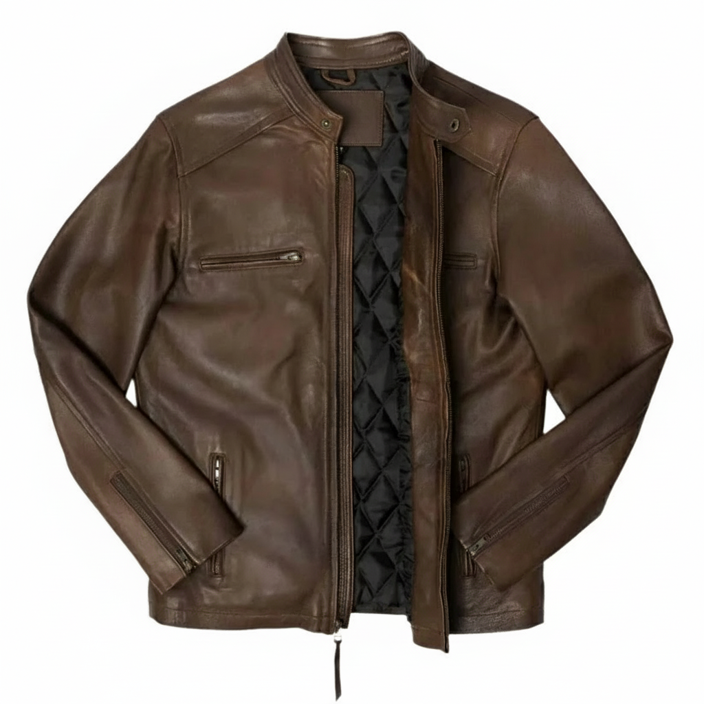 Men's Motorcycle Leather Jacket Brown Lambskin