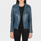 Blue Leather Biker Jacket