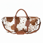 Brown and White Cowhide Leather baffle Bag