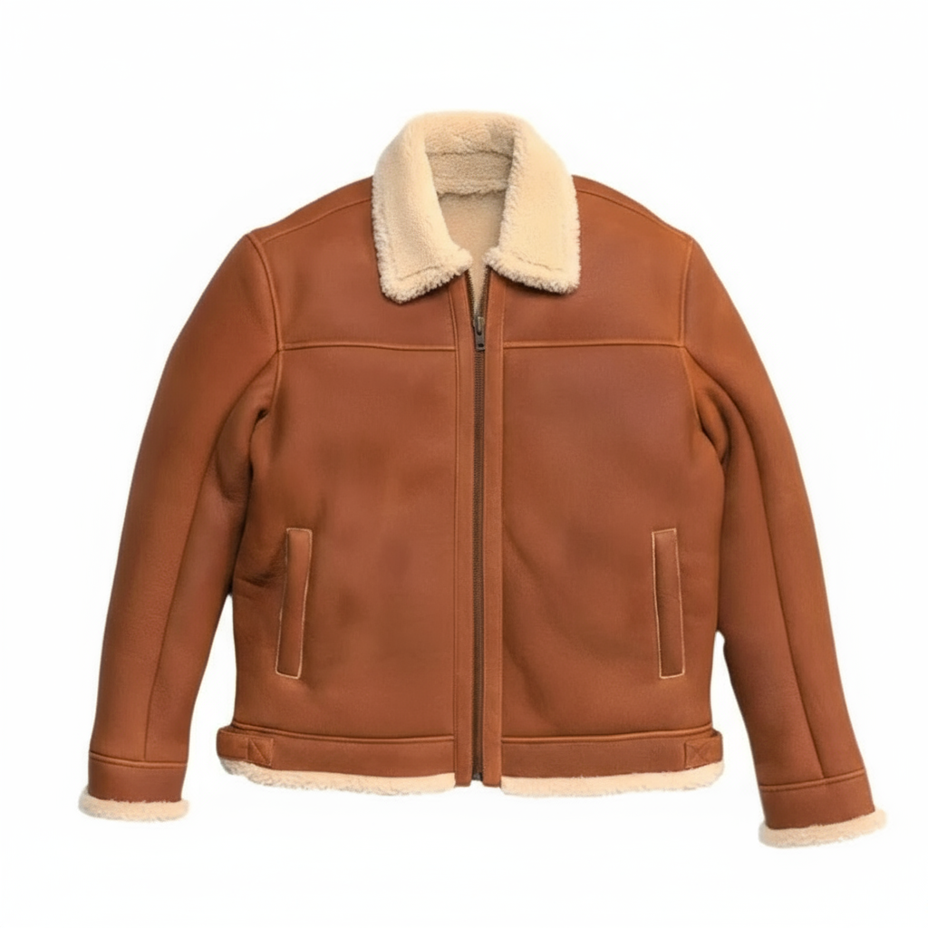 Whiskey Shear ling Leather Bomber Jacket
