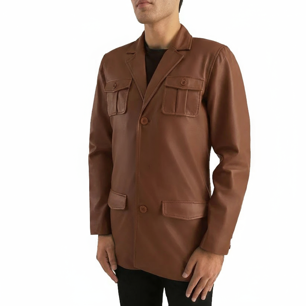 Men’s Brown Leather Blazer Jacket