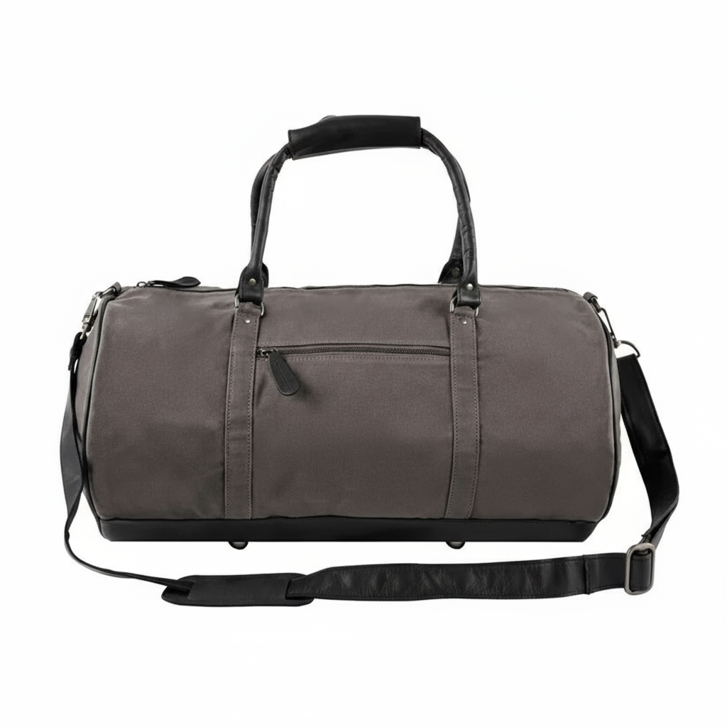 Premium Grey Canvas and Black Gym Leather Ruffle Bag