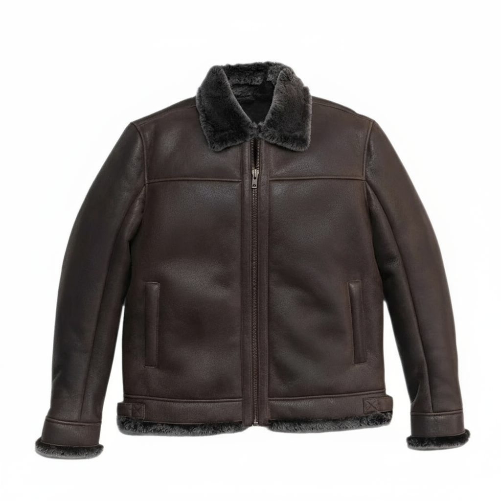 Espresso Brown Shearing Leather Bomber Jacket