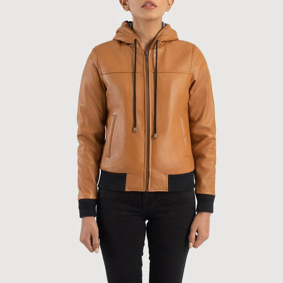 Womens Brown Leather Bomber Jacket