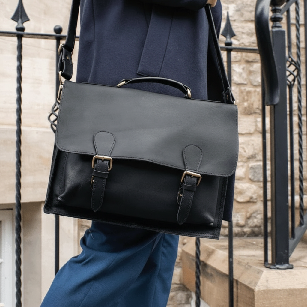 Black Leather Satchel Bag
