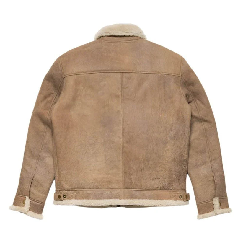 Sandstone Brown Shearing Leather Bomber Jacket