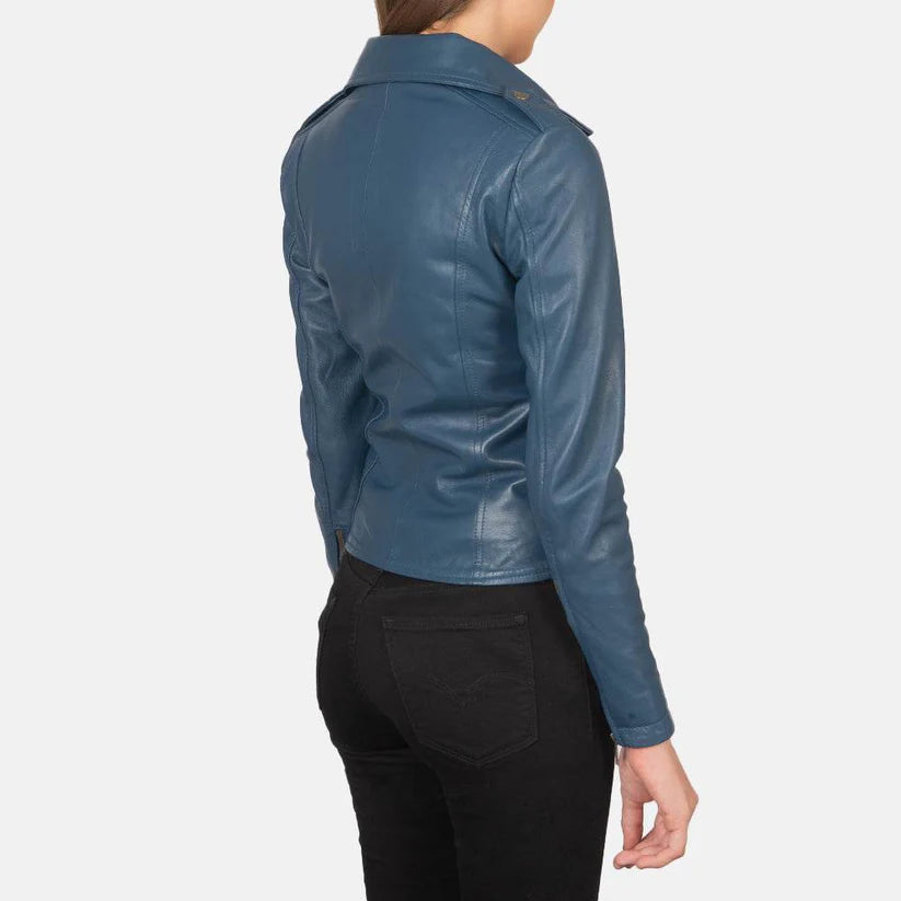 Blue Leather Biker Jacket