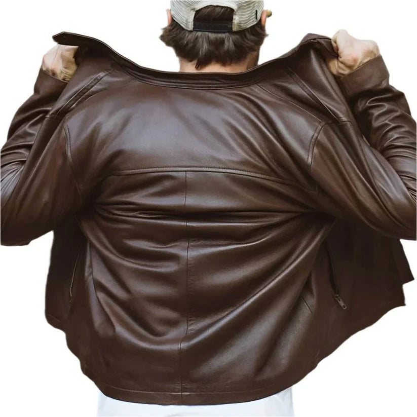 Men's Motorcycle Leather Jacket Brown Lambskin