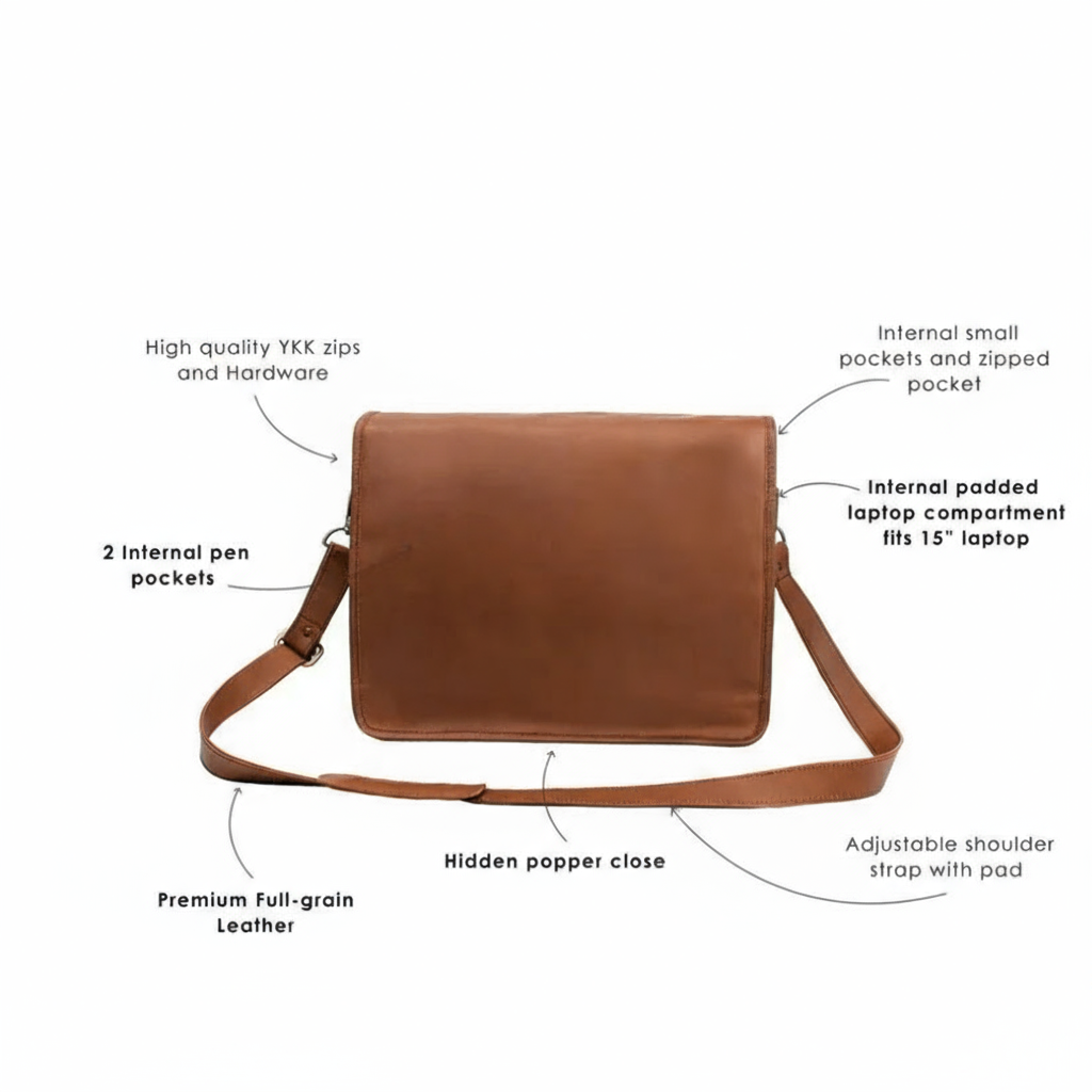 Personalised Brown Leather Satchel Bag