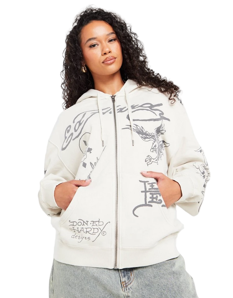 Ed Hardy Skull Boyfriend Full Zip Hoodie