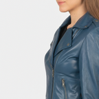 Blue Leather Biker Jacket