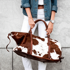 Brown and White Cowhide Leather baffle Bag