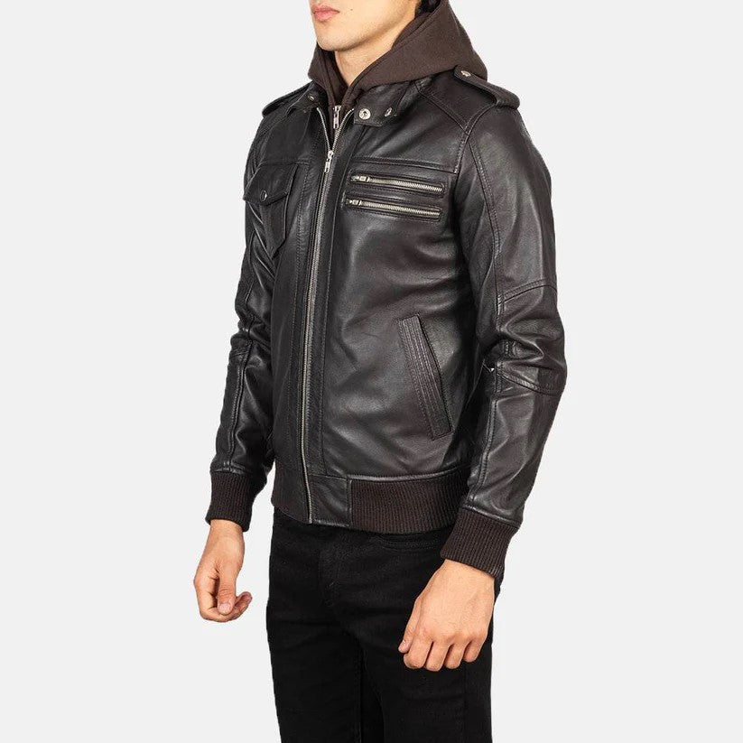 Black Hooded Leather Jacket