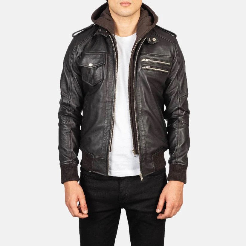 Black Hooded Leather Jacket