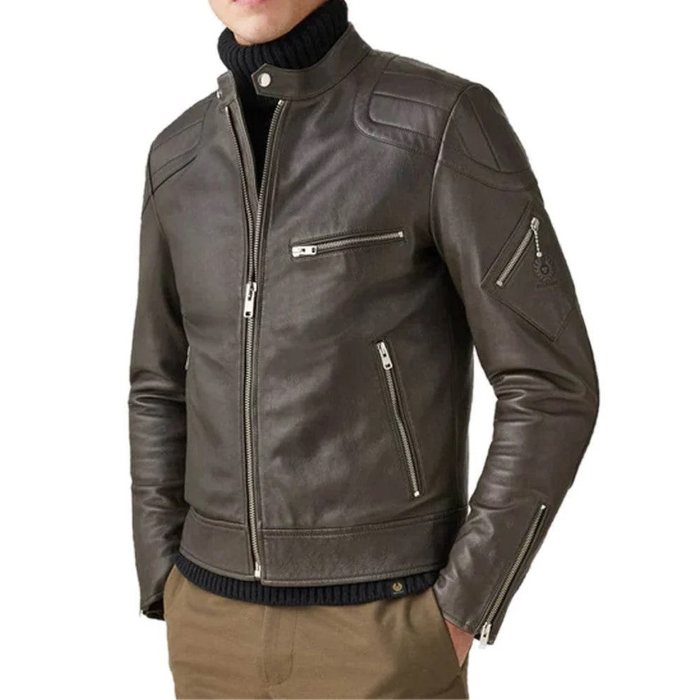 Men's Cheviot Leather T Racer Jacket in Flagstone