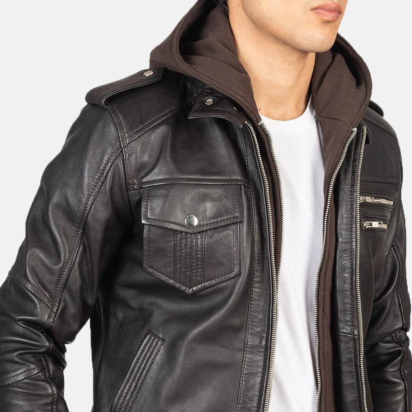 Black Hooded Leather Jacket