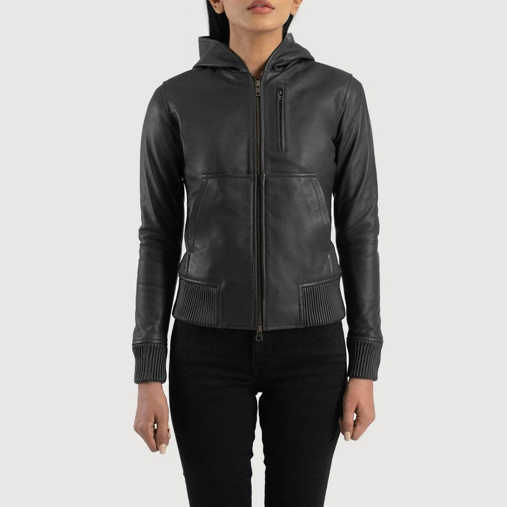 Cropped Leather Bomber Jacket
