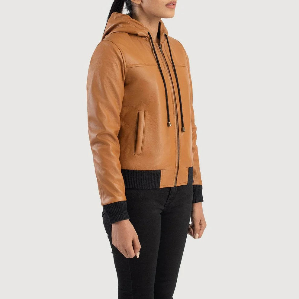 Womens Brown Leather Bomber Jacket