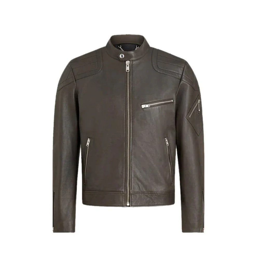Men's Cheviot Leather T Racer Jacket in Flagstone