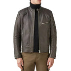Men's Cheviot Leather T Racer Jacket in Flagstone