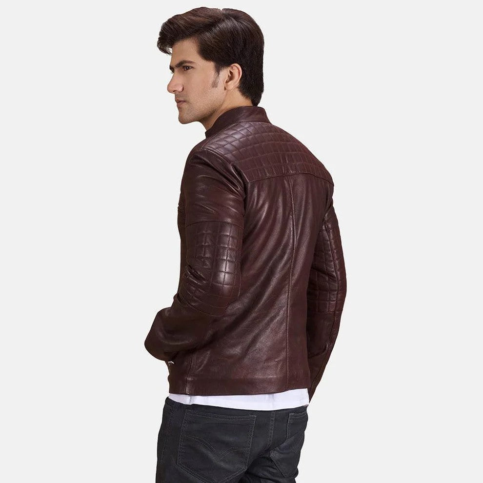 Urbane Quilted Maroon Leather Biker Jacket