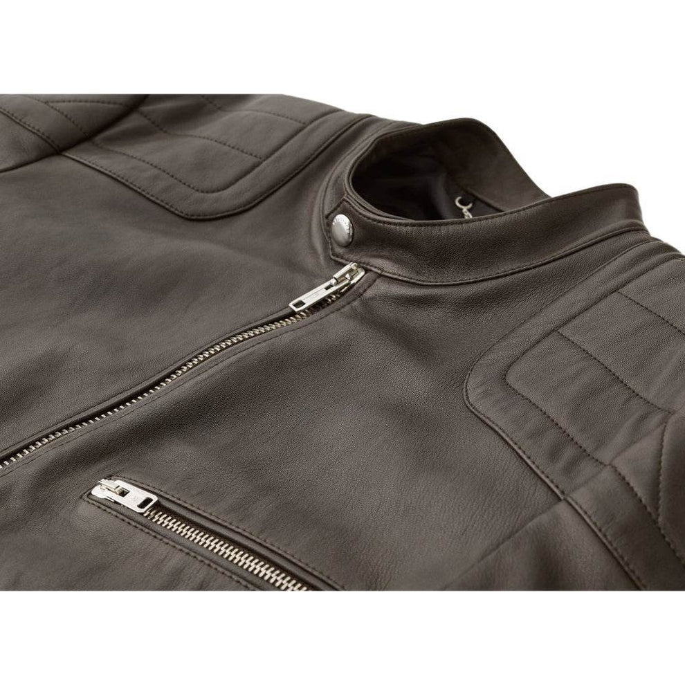 Men's Cheviot Leather T Racer Jacket in Flagstone