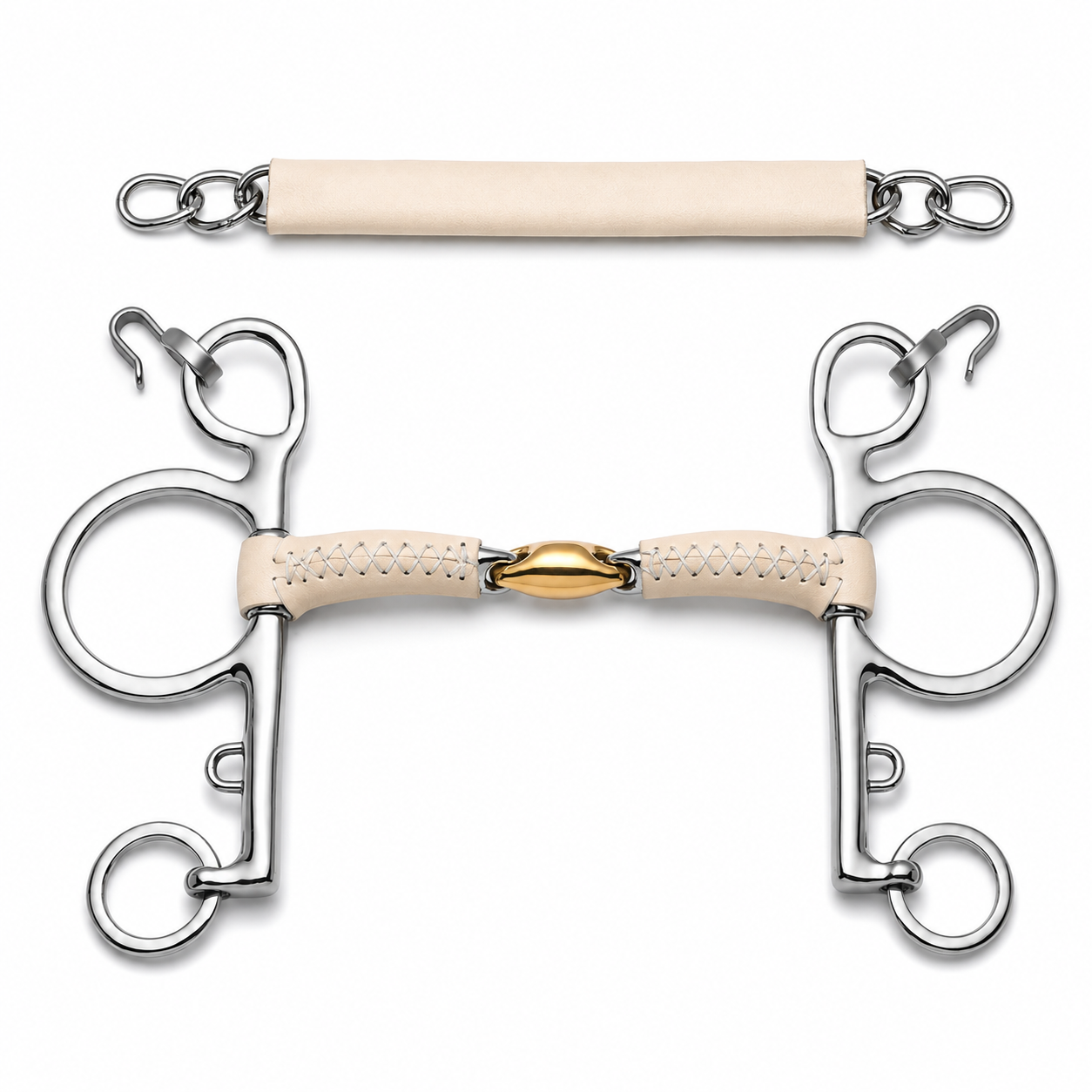 premium leather covered copper roller pelham horse bit
