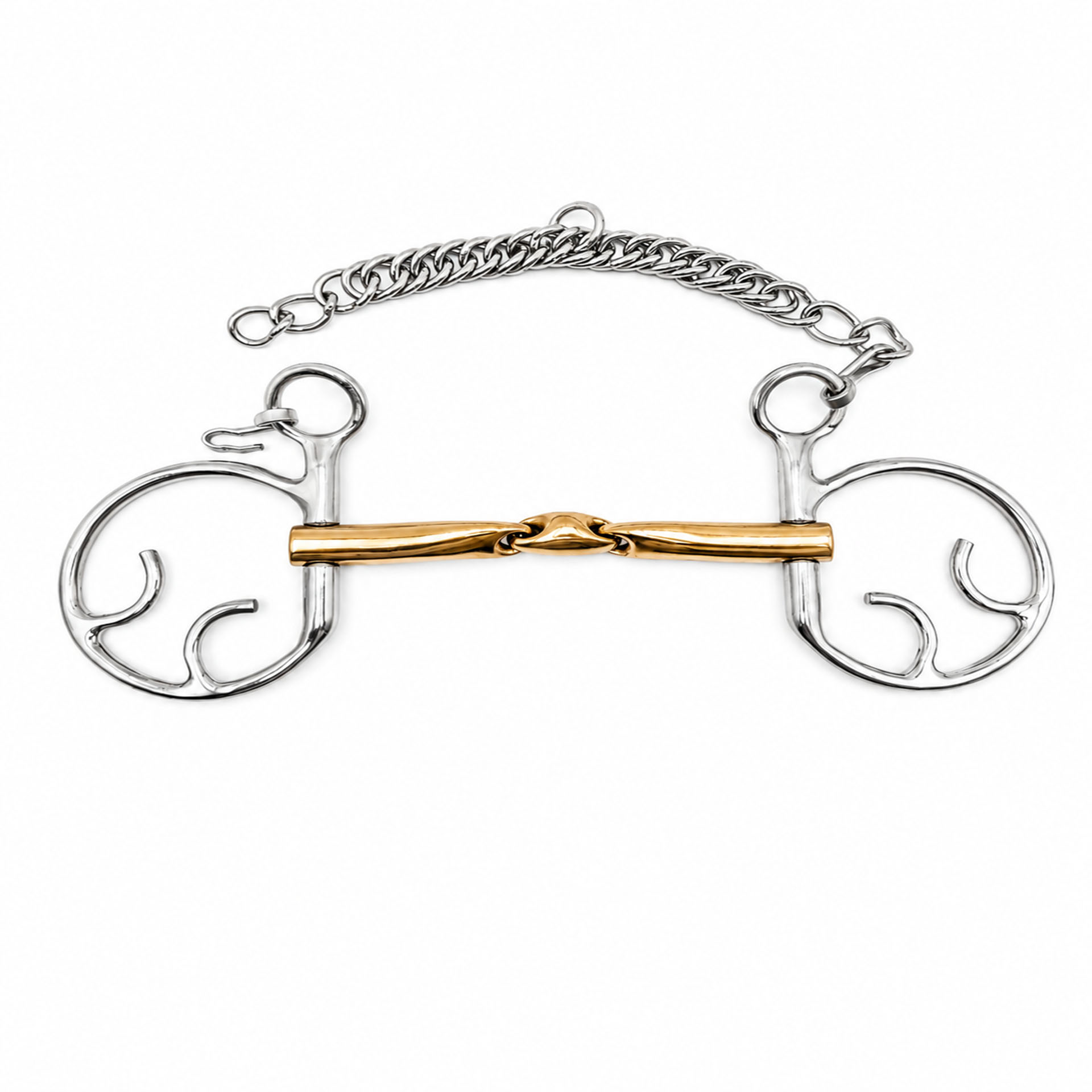 premium copper mouth butterfly horse bit with curb chain