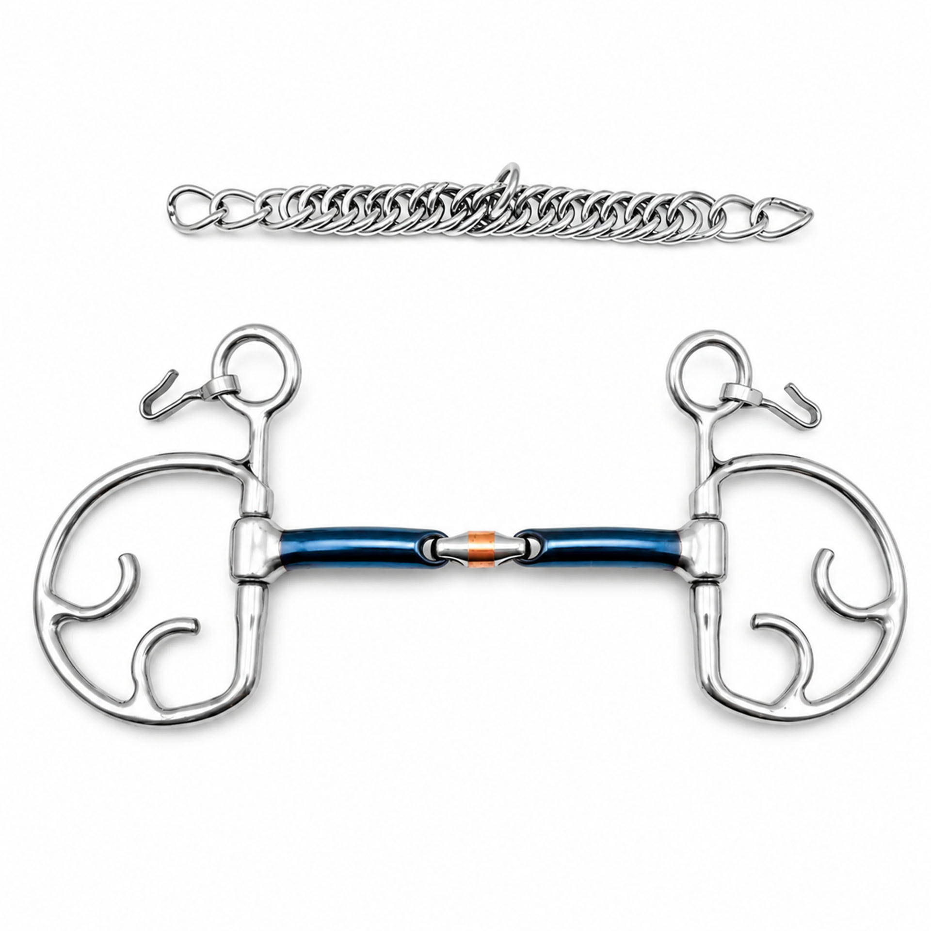 copper roller butterfly horse bit with curb chain