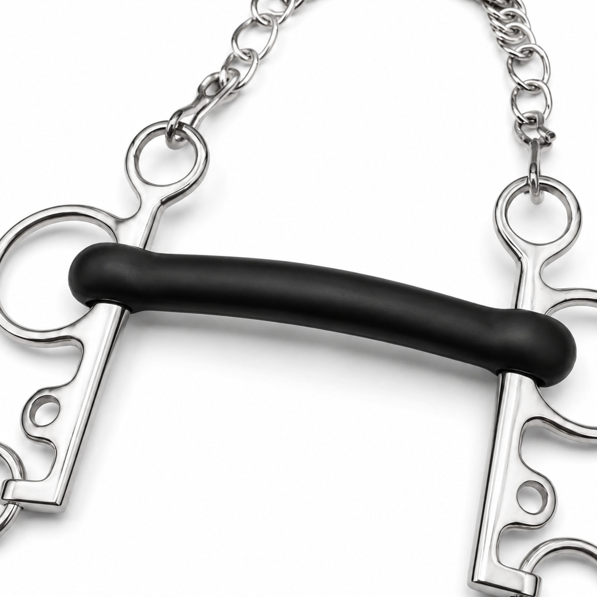 western correction horse bit with copper roller & curb chain