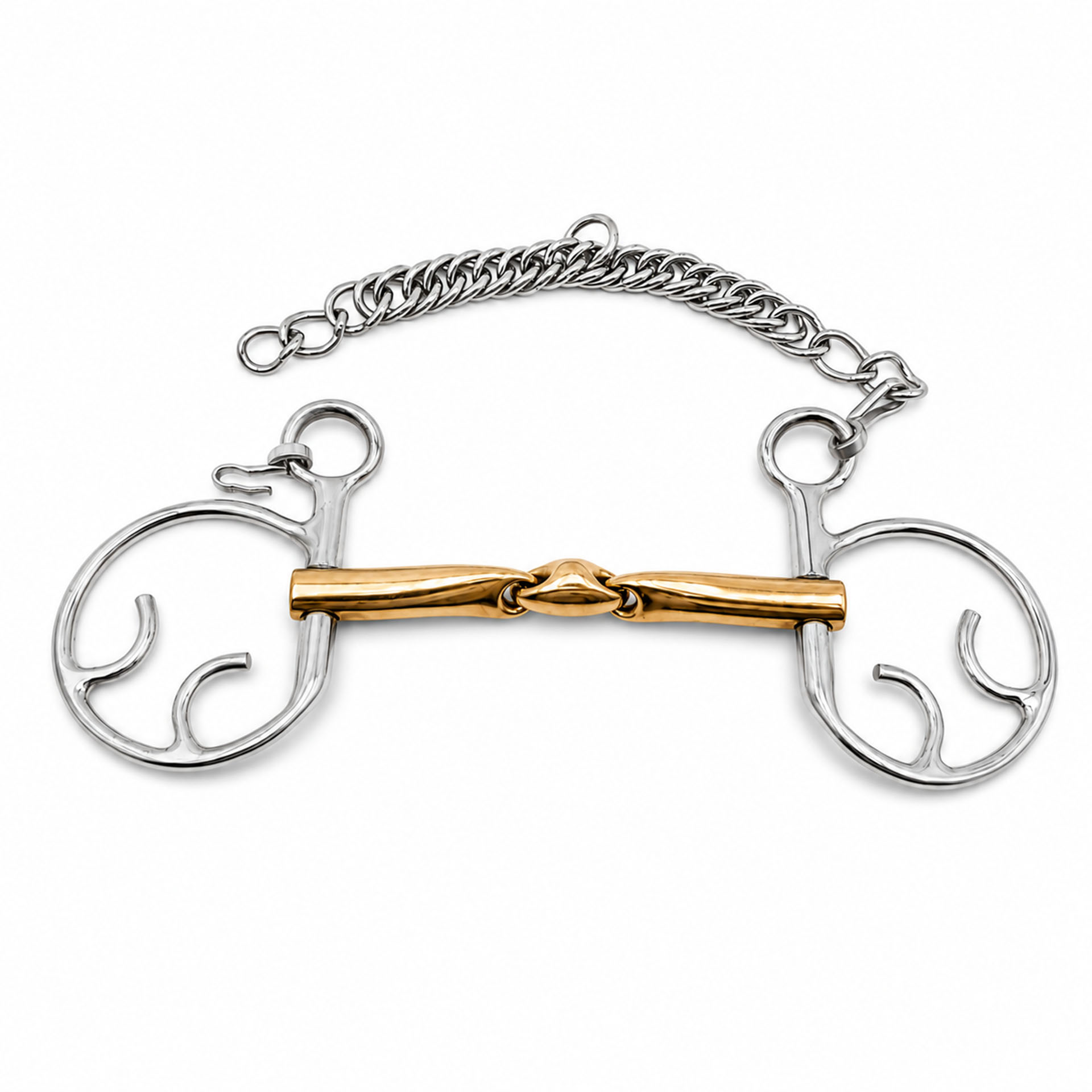 premium copper mouth butterfly horse bit with curb chain