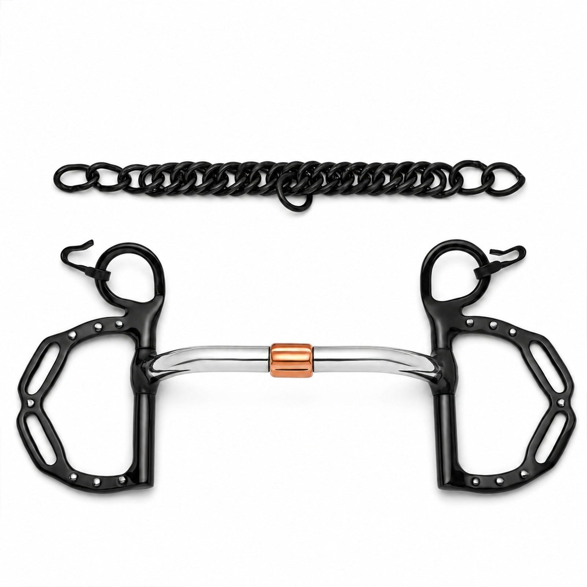 black correction horse bit with copper roller & curb chain