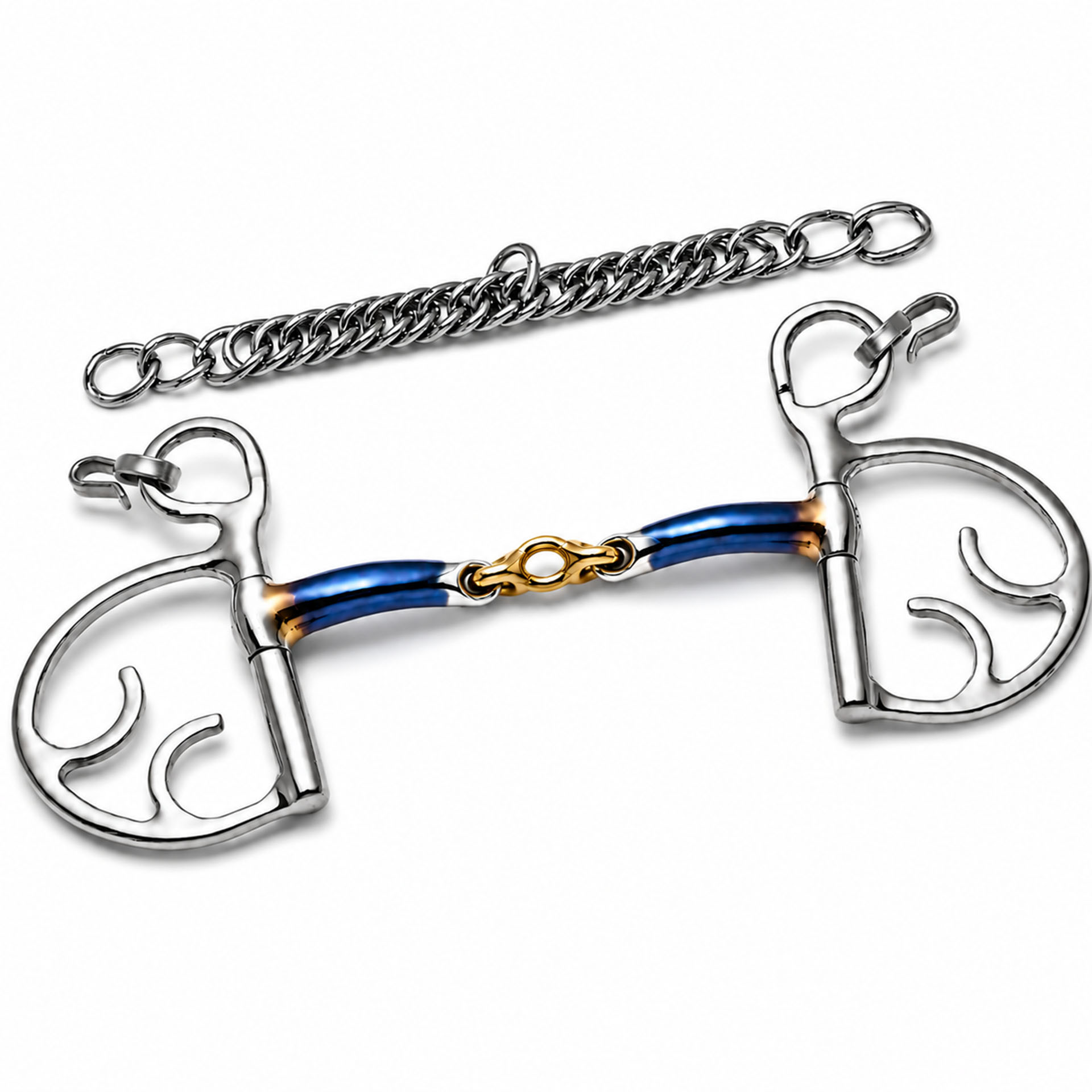 blue sweet iron low port grazing bit with curb chain