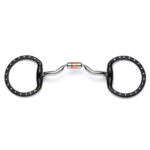 Black Steel Copper Roller Barrel Horse Bit with Decorative Ring Cheeks