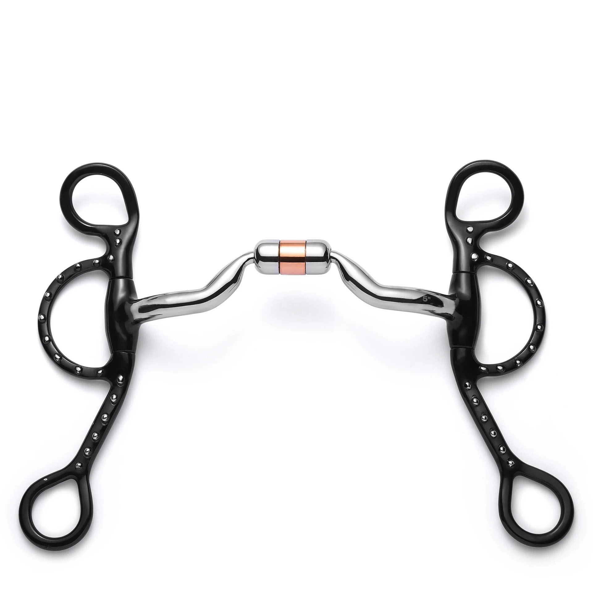 Black Steel Copper Roller Medium Port Correction Horse Bit