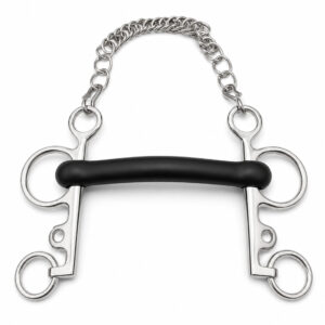 western correction horse bit with copper roller & curb chain