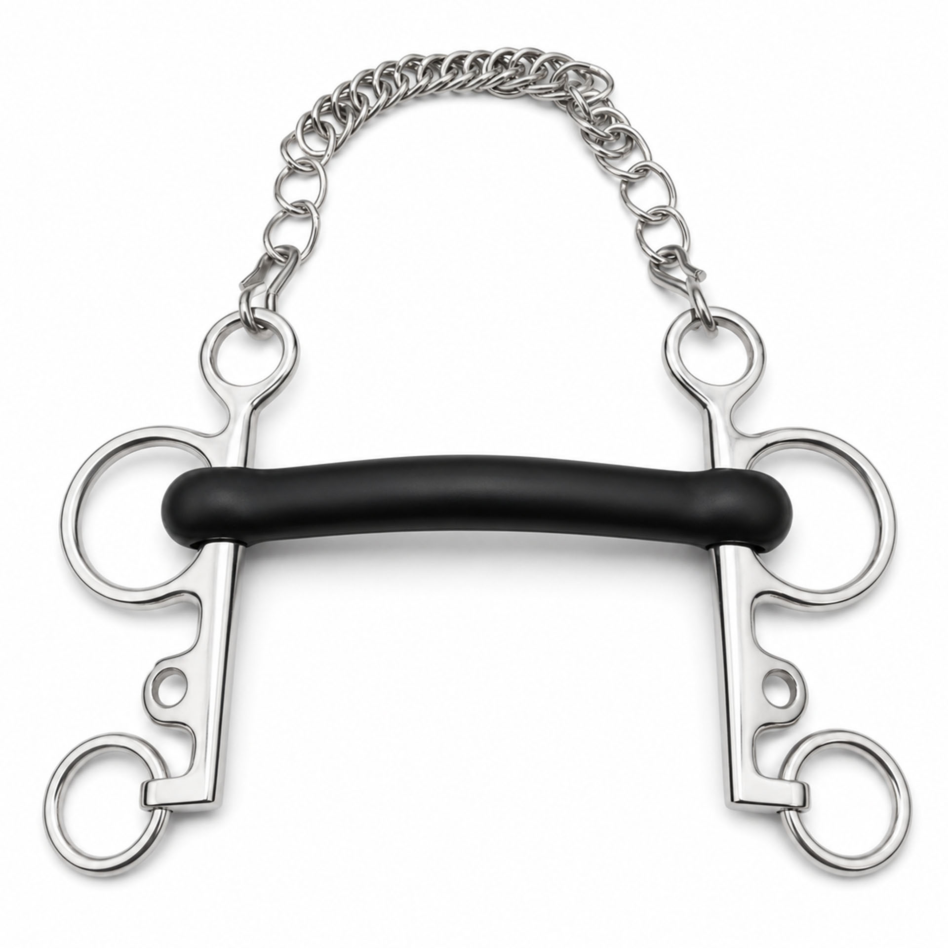 western correction horse bit with copper roller & curb chain