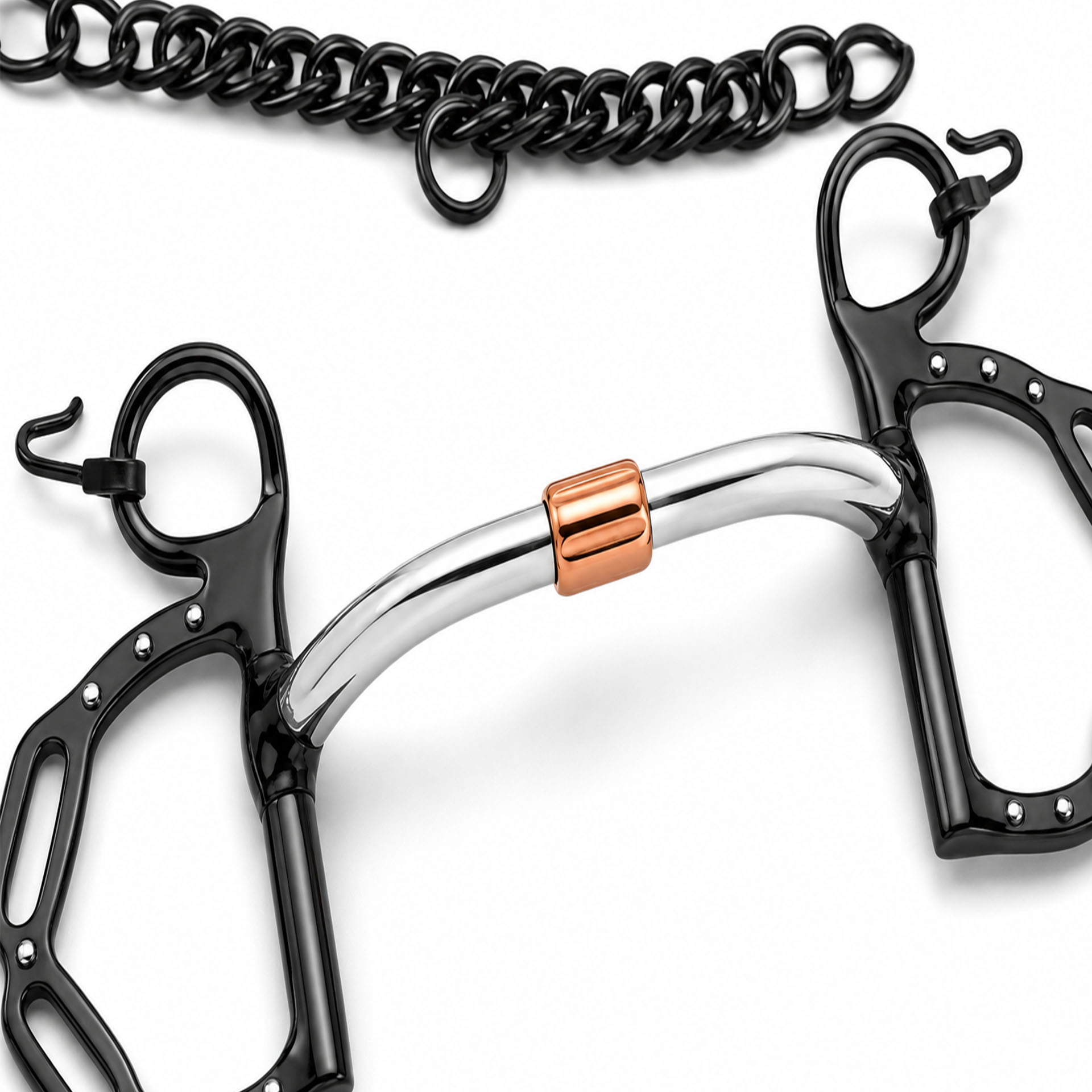 black correction horse bit with copper roller & curb chain