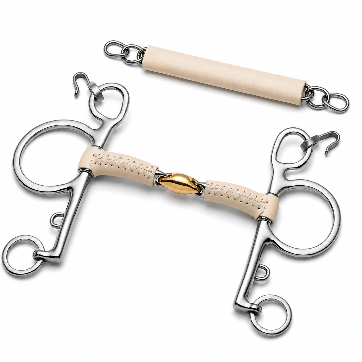 premium leather covered copper roller pelham horse bit