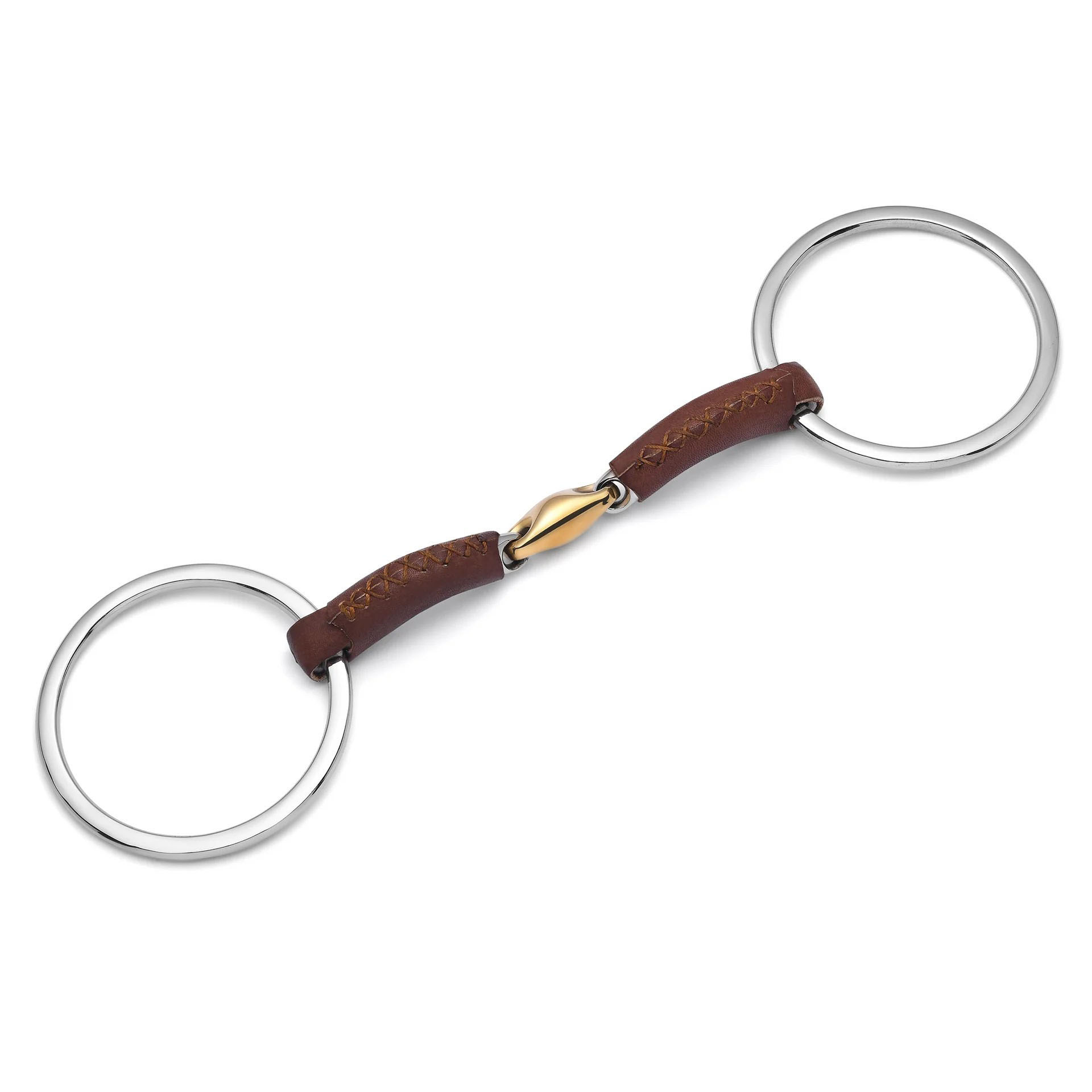 loose ring lozenge leather covered snaffle horse bit