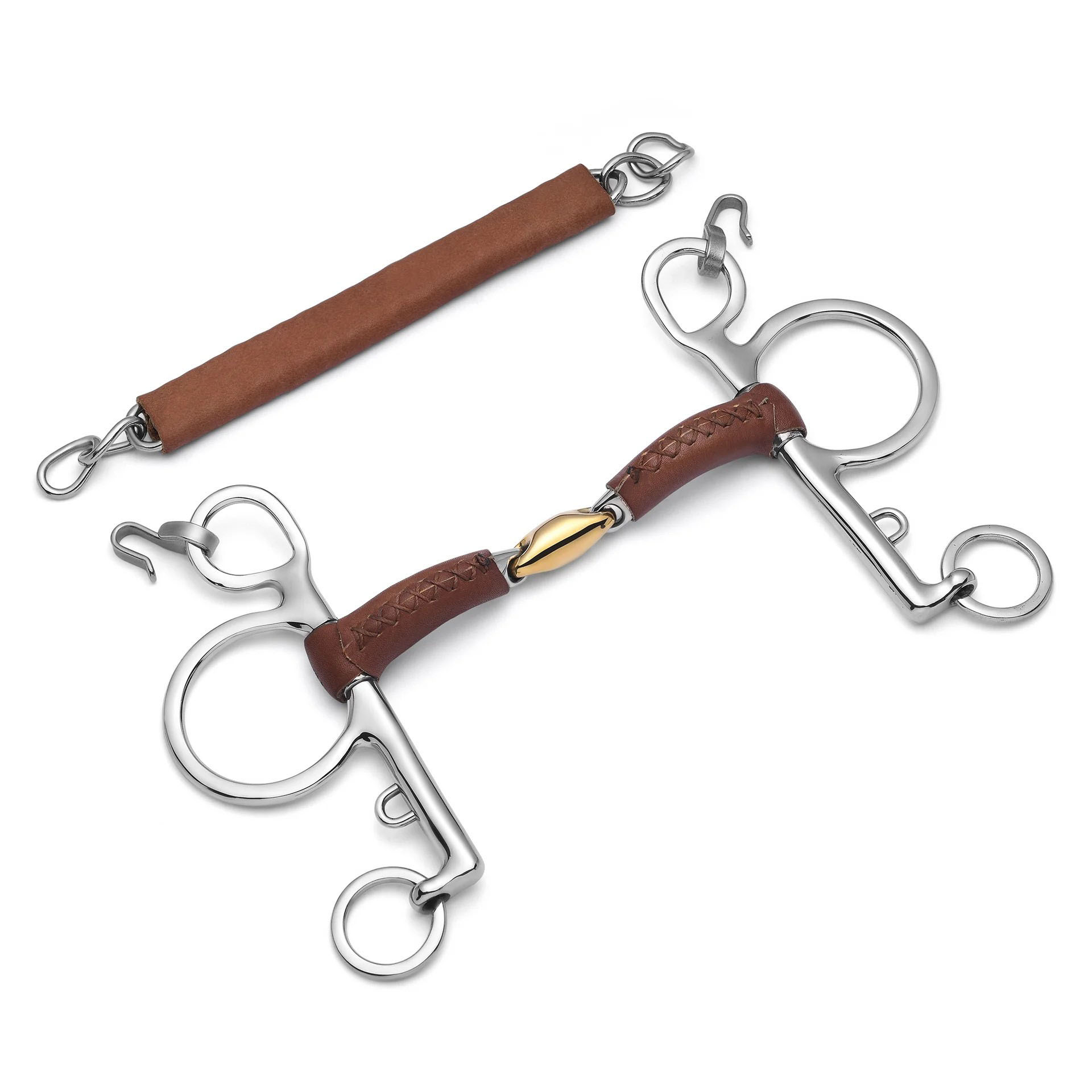 pelham lozenge leather covered curb horse bit