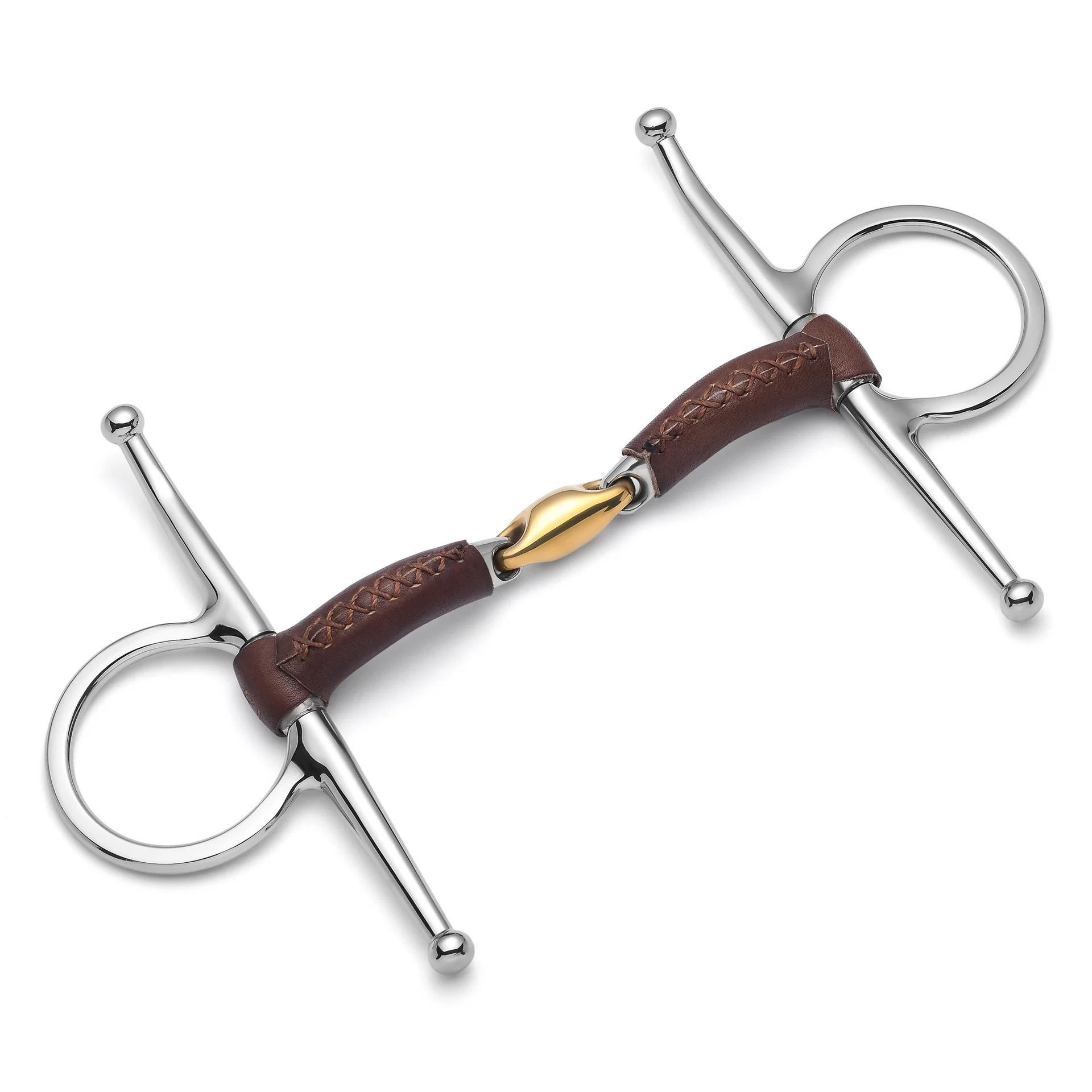 full cheek lozenge leather covered snaffle horse bit