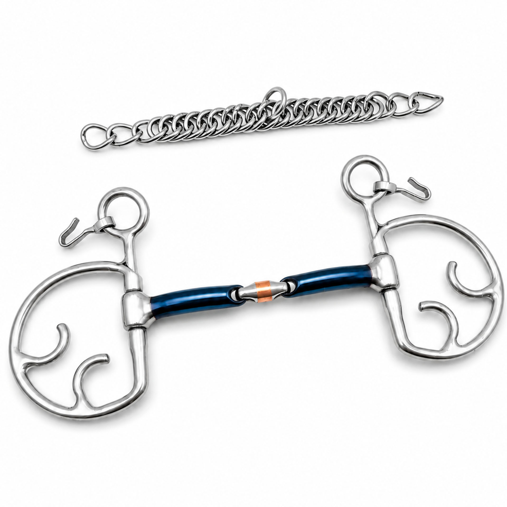 copper roller butterfly horse bit with curb chain