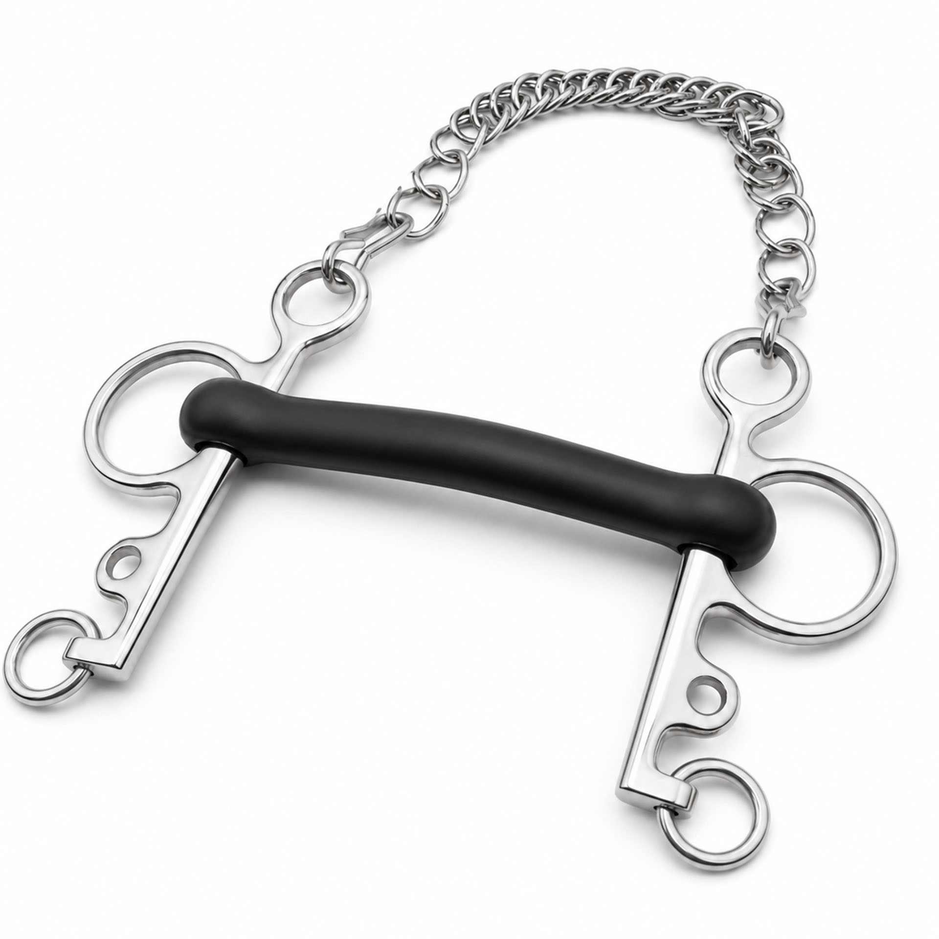 western correction horse bit with copper roller & curb chain